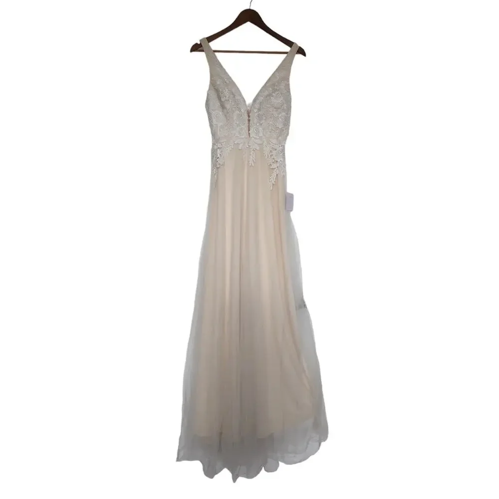 Lulus White/Beige Embroidered Tulle Maxi Dress